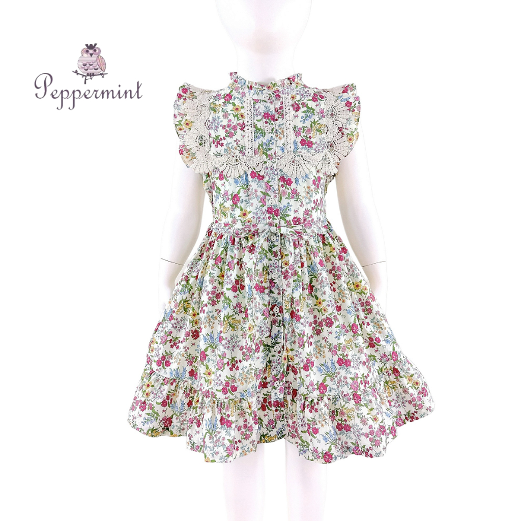 Peppermint Kids Bridget Dress Fuchsia Cream