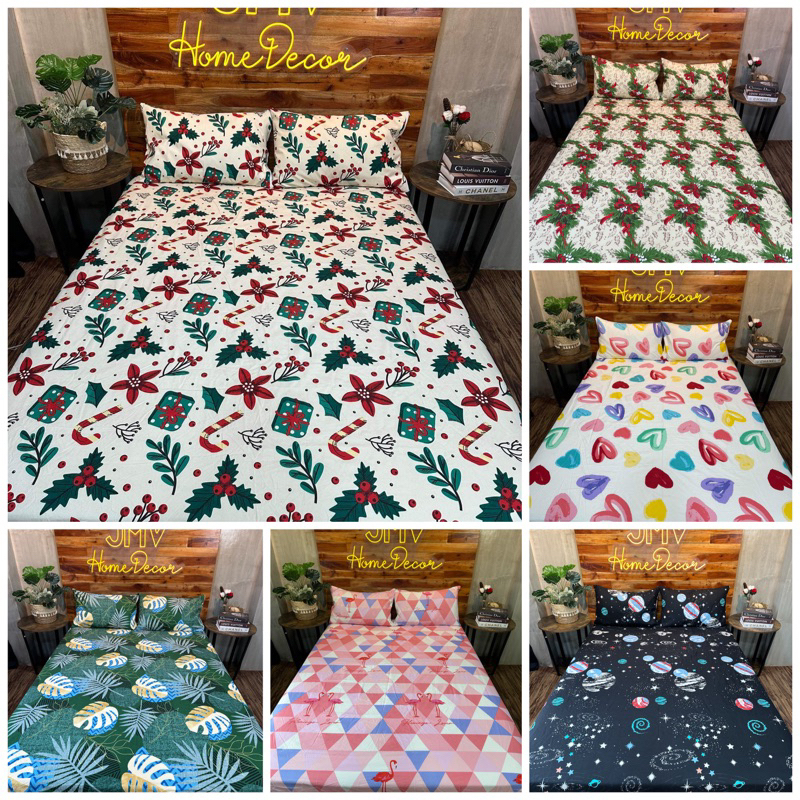 Printed Canadian Bed Sheet Christmas Design & more Shopee Philippines