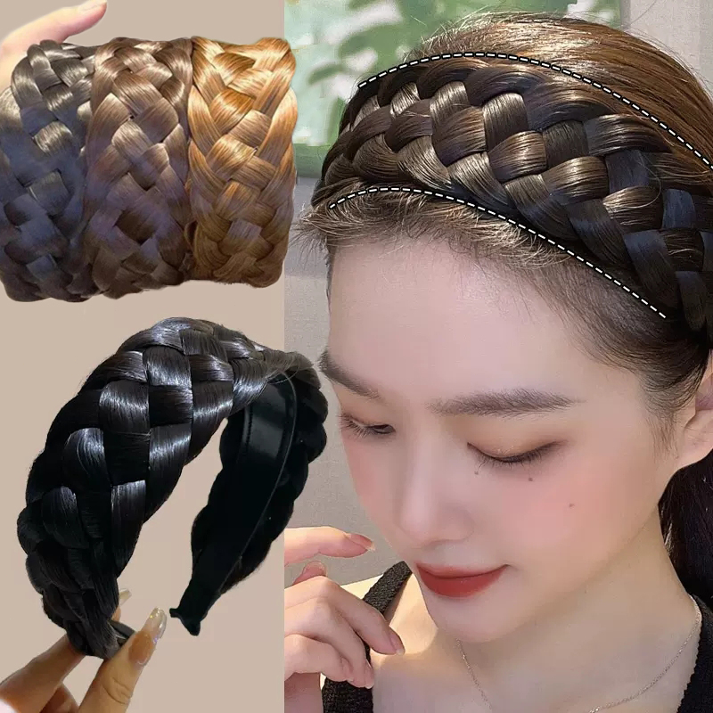 Wide-Brimmed Wig Braid Headband Fishbone Braid Widened Hair Hoop Wig ...