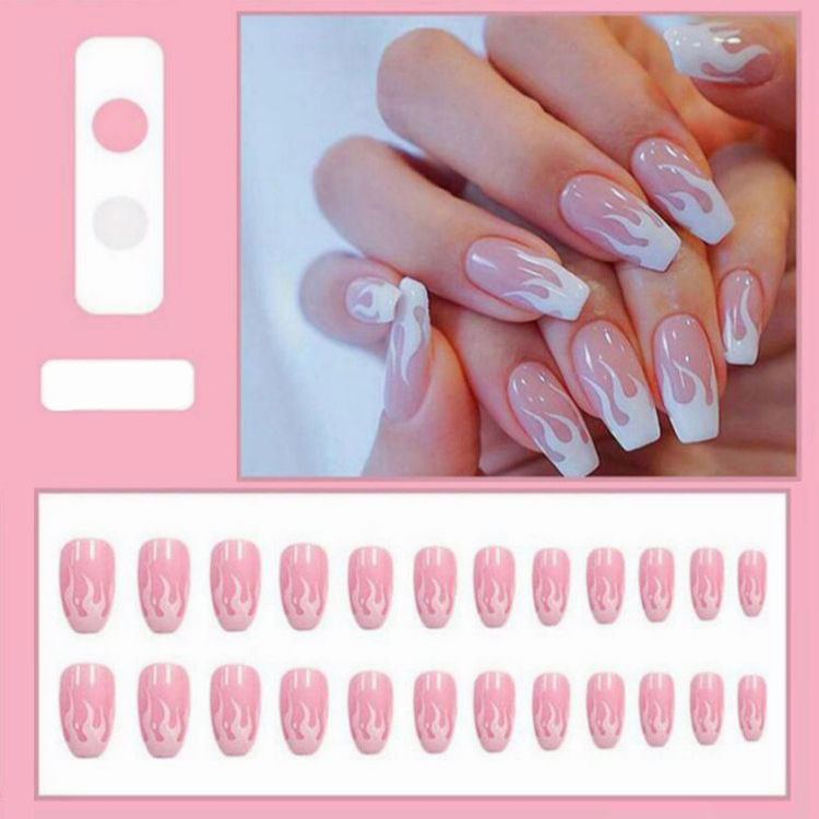 24Pcs/set Fake Acrylic Nails With Design Long Fake Nails Set With Glue