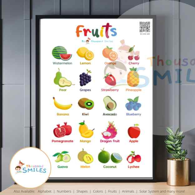 Fruits Chart Laminated Wall Poster A4 size for Kids Educational ...