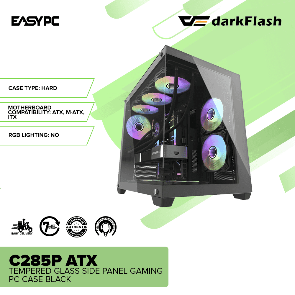 EasyPC| DarkFlash C285P pc case gaming| ATX |Tempered Glass| Black and ...