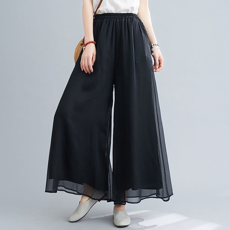 Wide Leg Pants Elastic High-waist Pleated Women's Pants Loose Summer ...