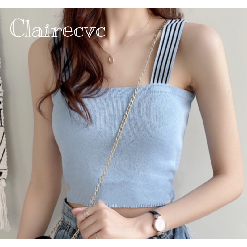 Korean Women Fashion Knitted Tank Spaghetti Top camisole | Shopee ...