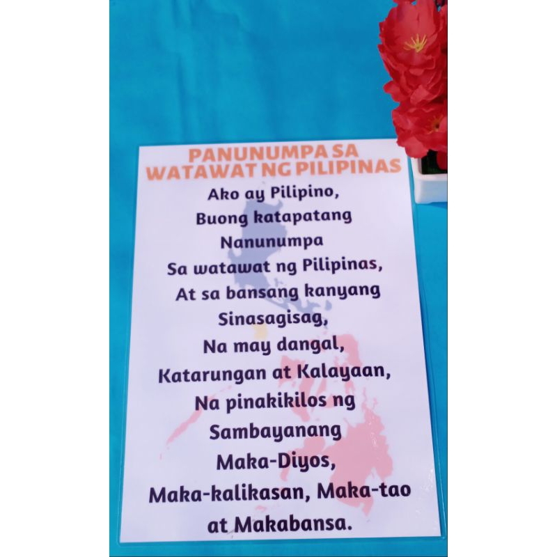 Panunumpa Sa Watawat Ng Pilipinas Laminated Chart Shopee Philippines