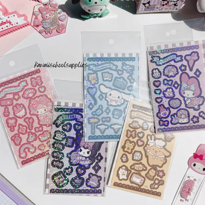 Cute Sanrio Melody Kuromi Cinnamoroll Laser Cut Stickers Journal