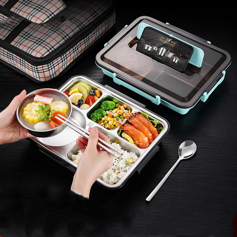 Bento box rectangular lightweight layered lunch box stainless steel ...