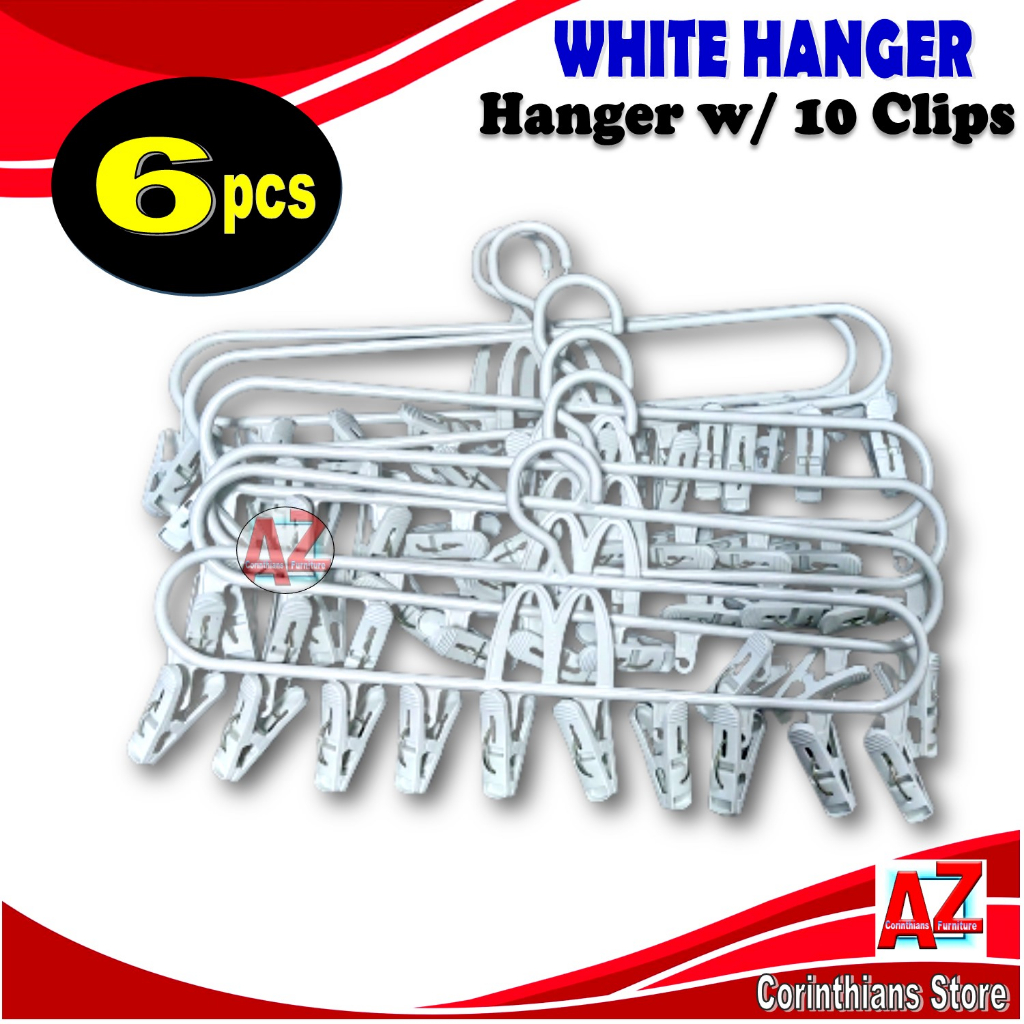 White Hanger with 10 clips (6 pcs/1 set) | Shopee Philippines