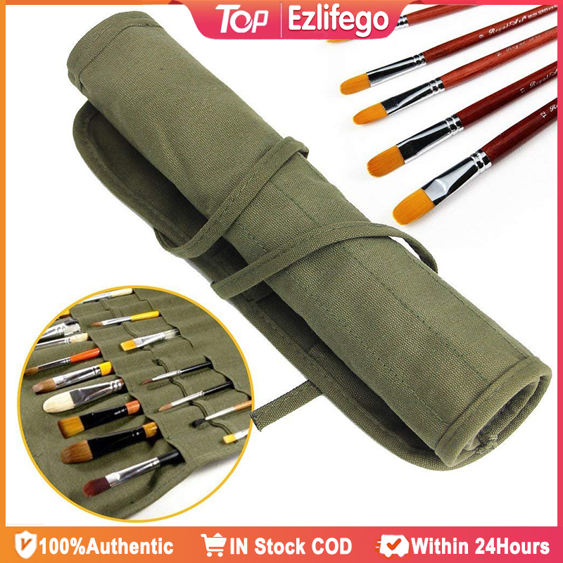 16 slots Canvas Paint Brush Bag Roll Up Storage Bag Holder for Acrylic Watercolor Oil Face Brush