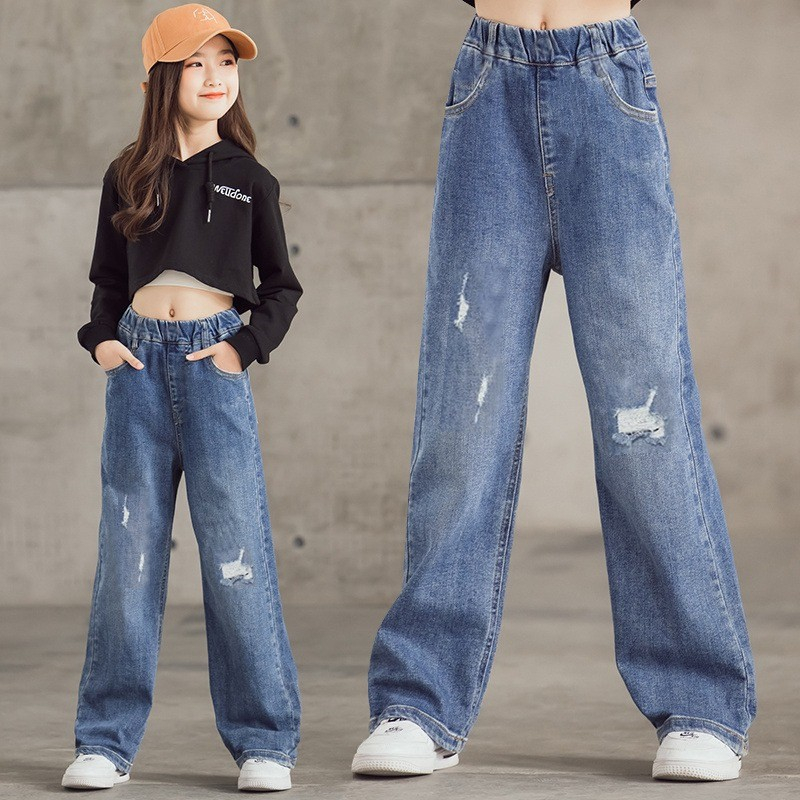 Girls Fashion New Casual Denim Maong Pants Cute Embroided Design ...