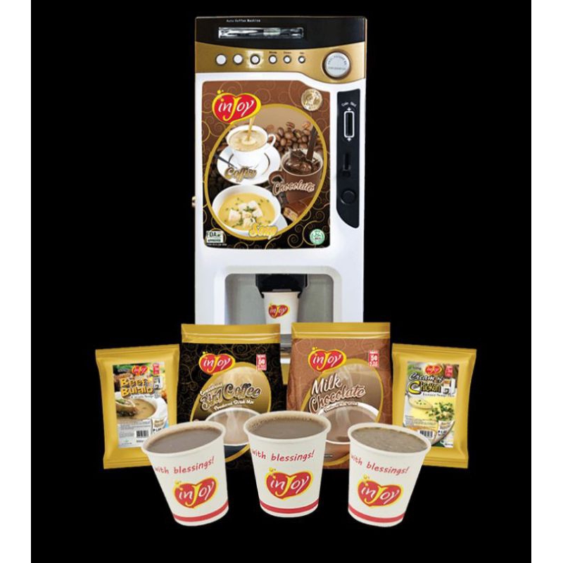 Injoy Coffee Vendo Machine with free 3packs of cup and 3 packs of