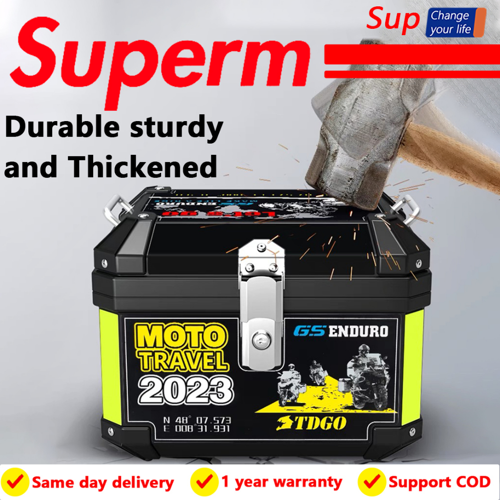 Motorcycle aluminum top box 45L black top box with backrest Universal