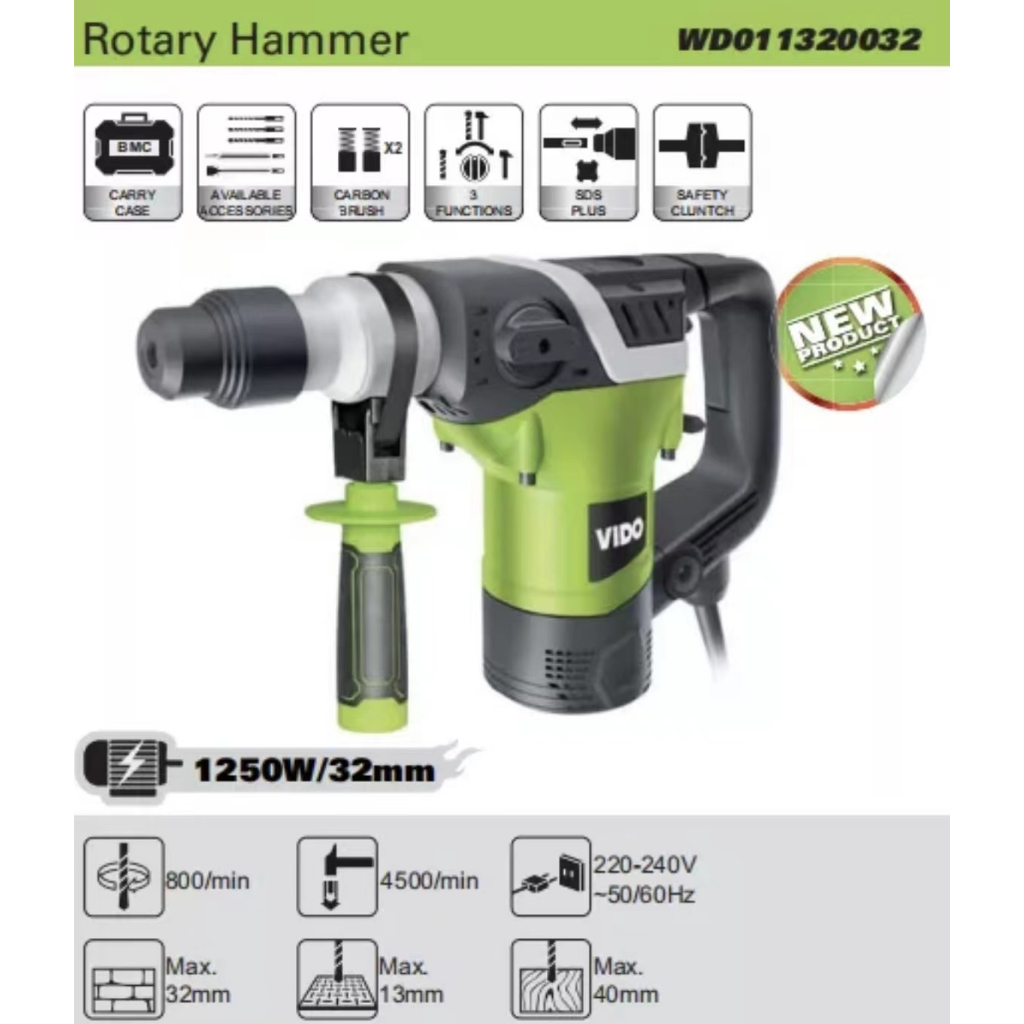 VIDO Original Concrete Heavy Duty Chipping Gun with Rotary Hammer Drill