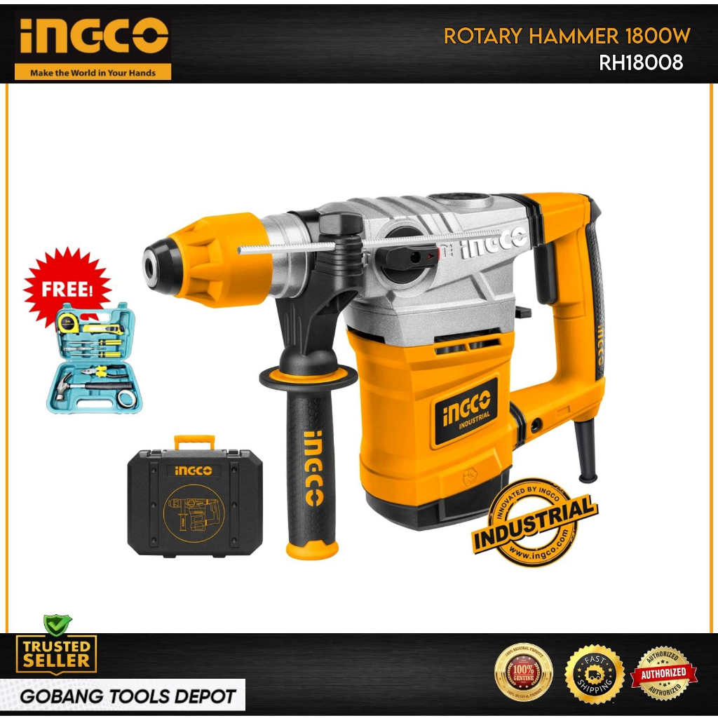 INGCO Rotary Hammer 1800W RH18008 With Free Toolset Shopee Philippines