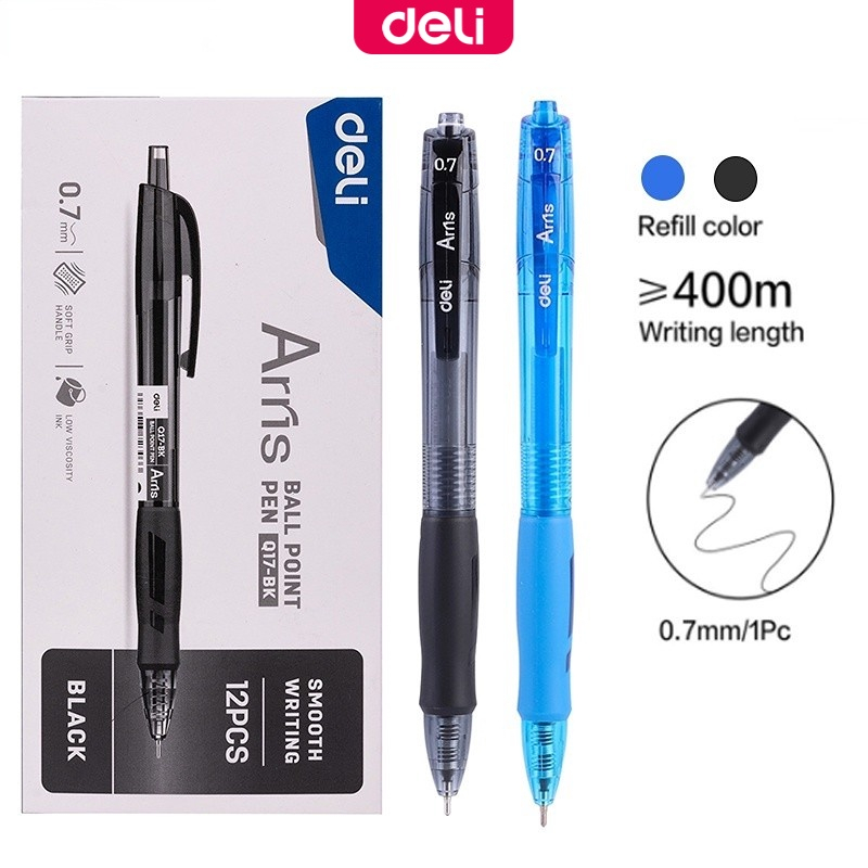 Deli 0.7mm Press Ballpen Black/Blue Ballpoint Pen For Writing Office