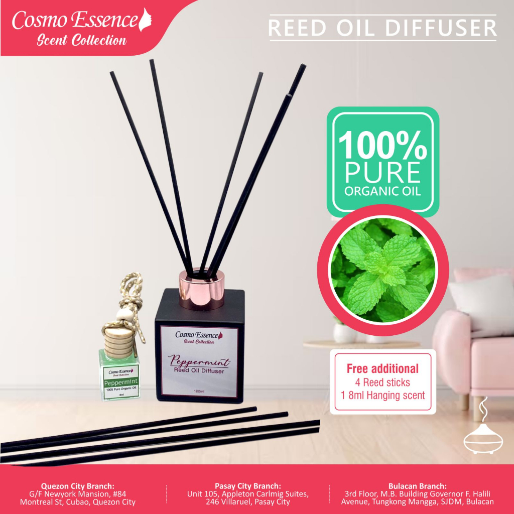 100ml Reed Diffuser Scent Peppermint Scent w/ Free 4 additional Porex