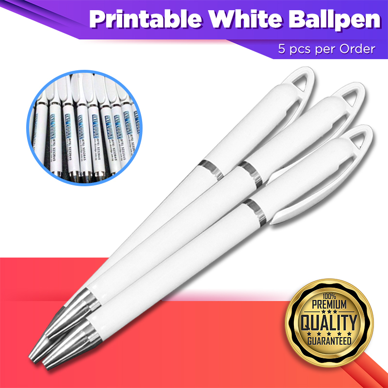 (5 pcs) Push Type Design Sublimation Coated Printable White Ballpen ...