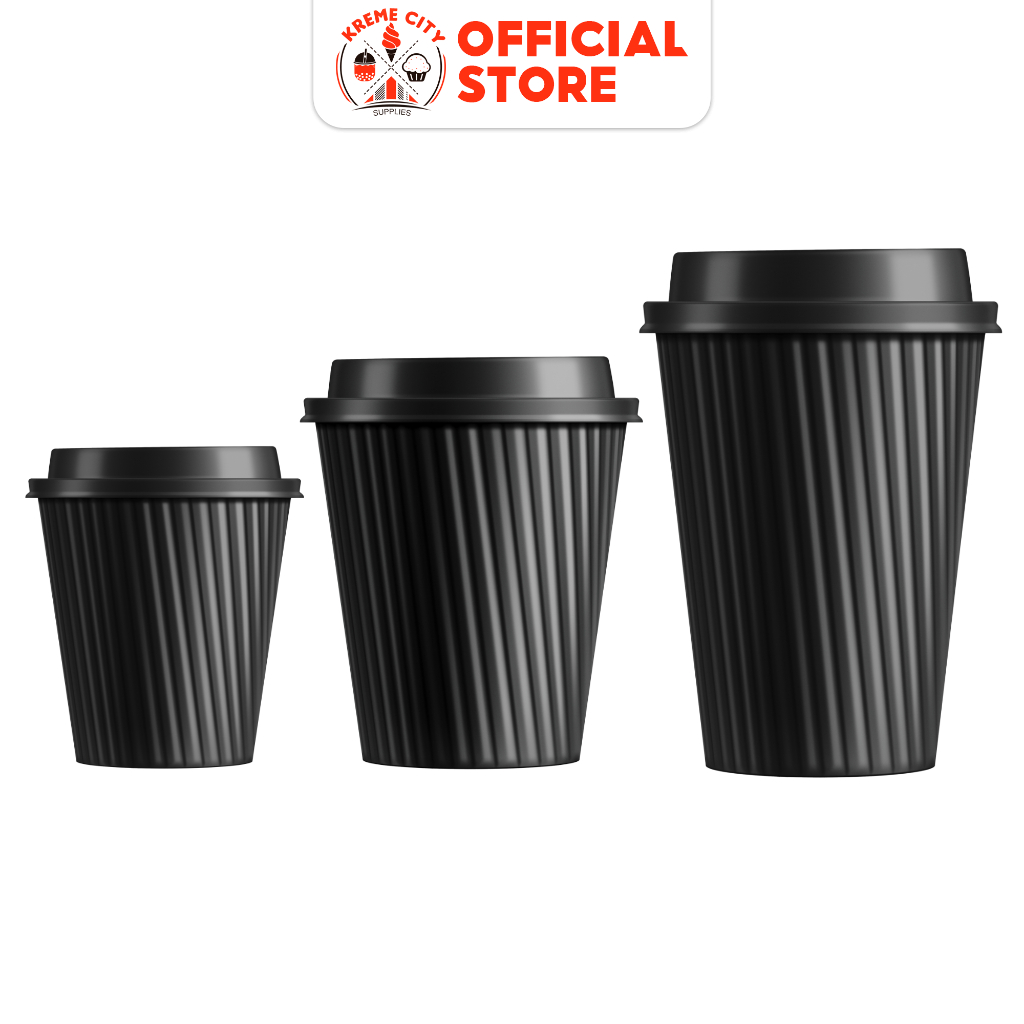 Kreme City Disposable Rippled Coffee Paper Cups + Coffee Lids Bundle