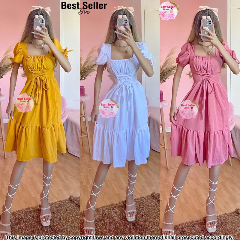 Best Seller Jhelai/July (SXXL) Puff Sleeves Midi Dress (Best Seller