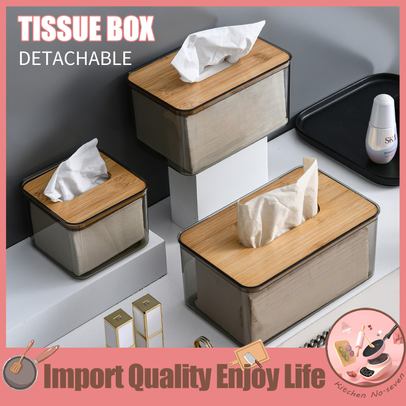 Nordic Minimalist Transparent Bamboo Tissue Box Holder Organizer ...