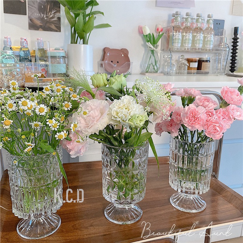 Embossed Big Glass Base Vase, Flower Vase Decorative for Home Office ...