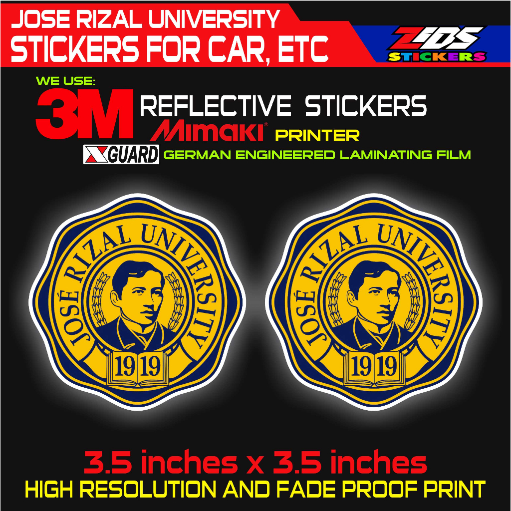 jose rizal university jru logo 3M reflective printed laminated sticker ...