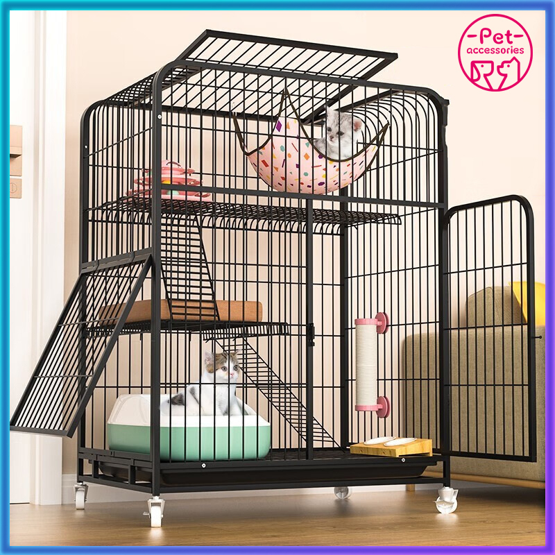 Heavy duty cat cage with wheels easy assembles sturdy pet 2/3 layer