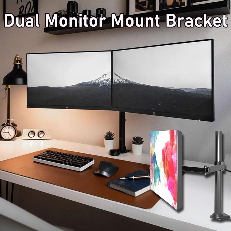 Monitor Mount Bracket Adjustable Dual Arm ergonomics PC Desk Arm Bracket with C Clamp Shopee