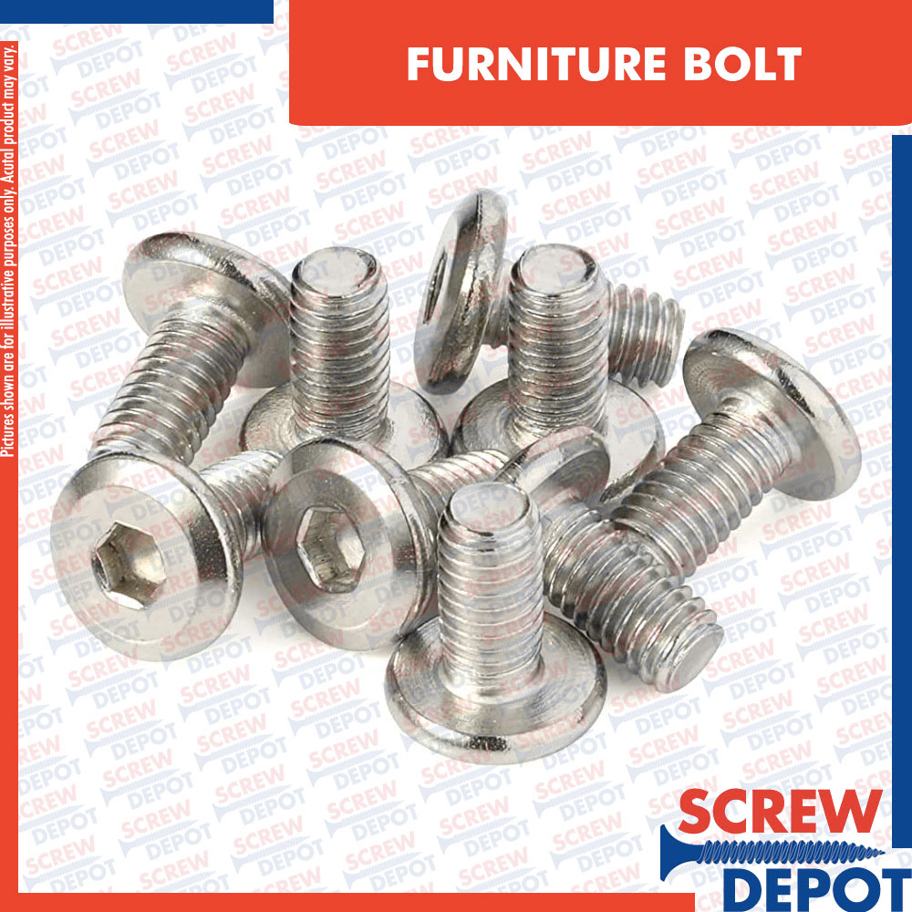 10PCS M6 Stainless Furniture Bolt / Chamfered Allen Flat | Shopee ...