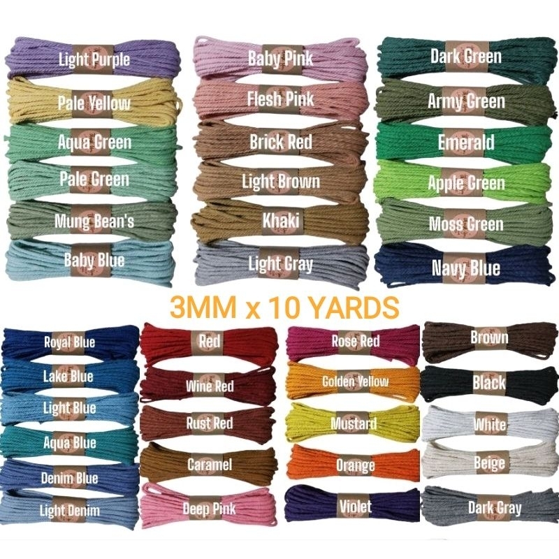 3mm x 10Yards Macrame Cord / Rope Twisted 4-Ply 100% Cotton Rope ...