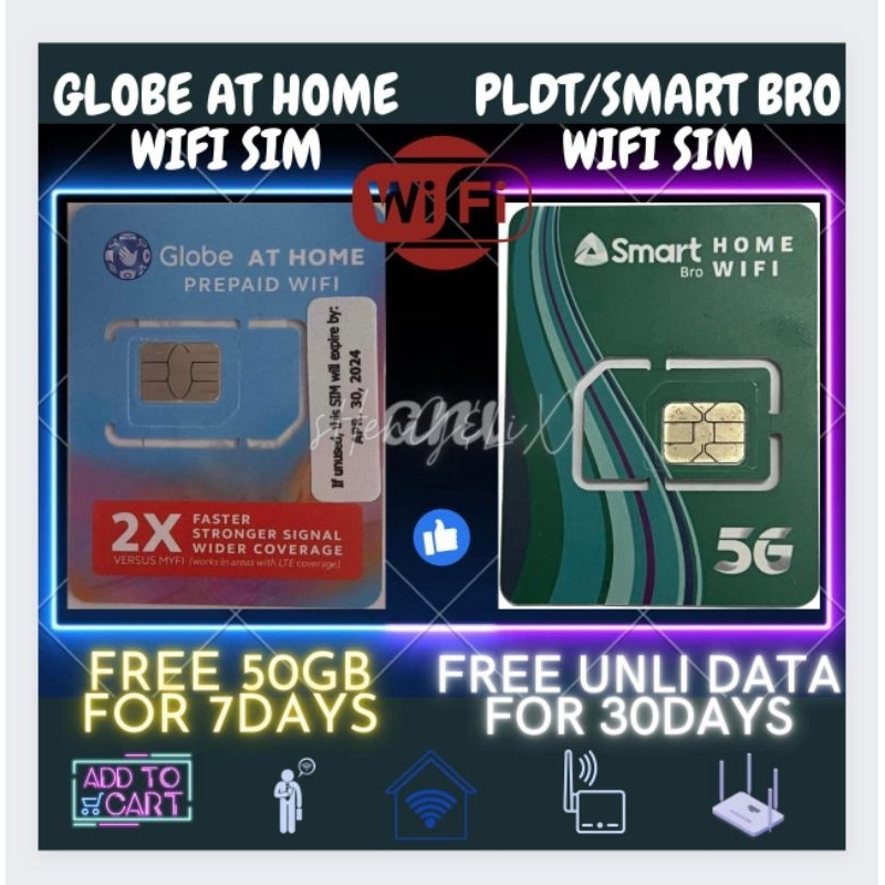 PLDT/SMARTBRO UNLI DATA OR GLOBE AT HOME PREPAID SIM | Shopee Philippines