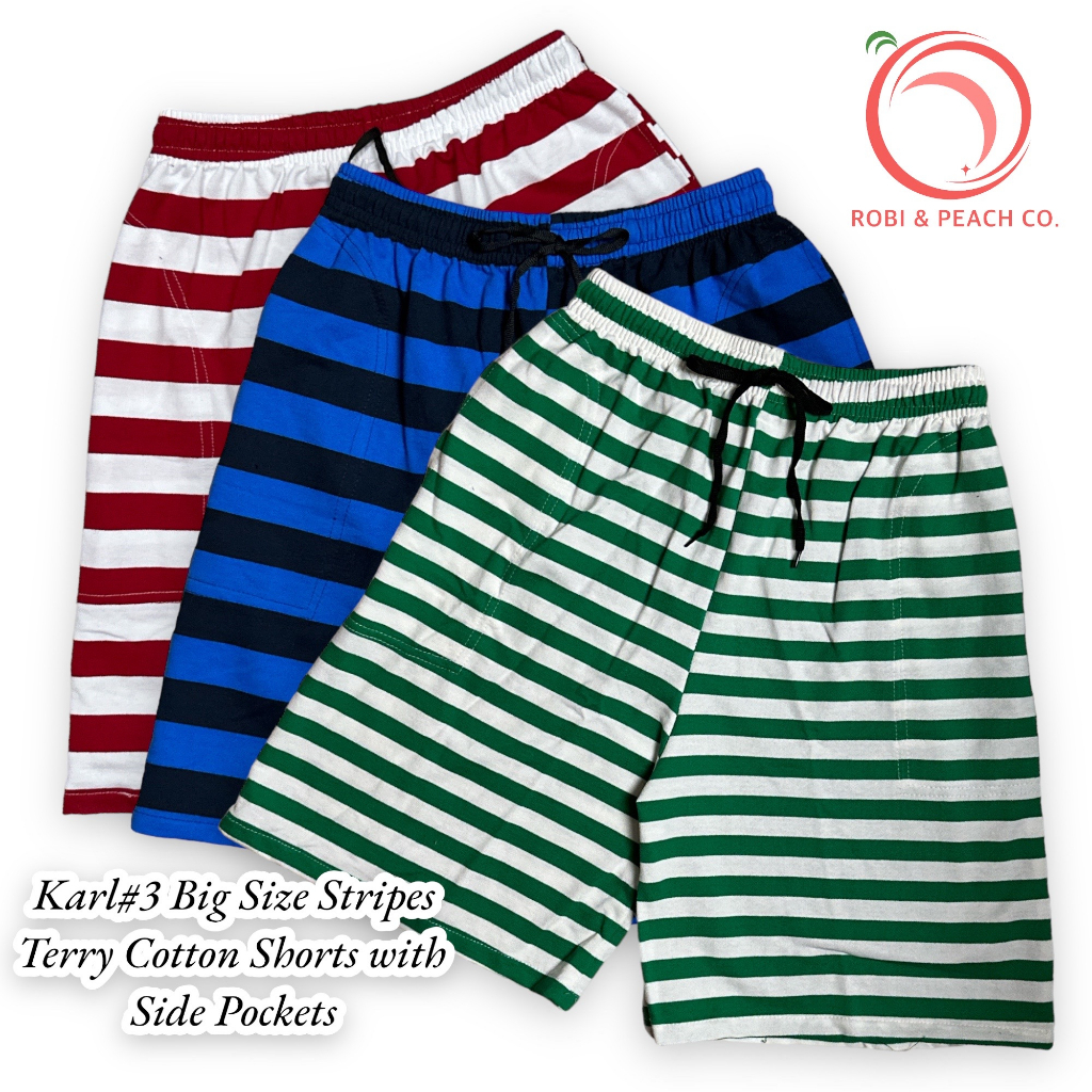 Karl#3 Assorted BIG Size Stripes Terry Cotton Shorts with Side Pockets ...