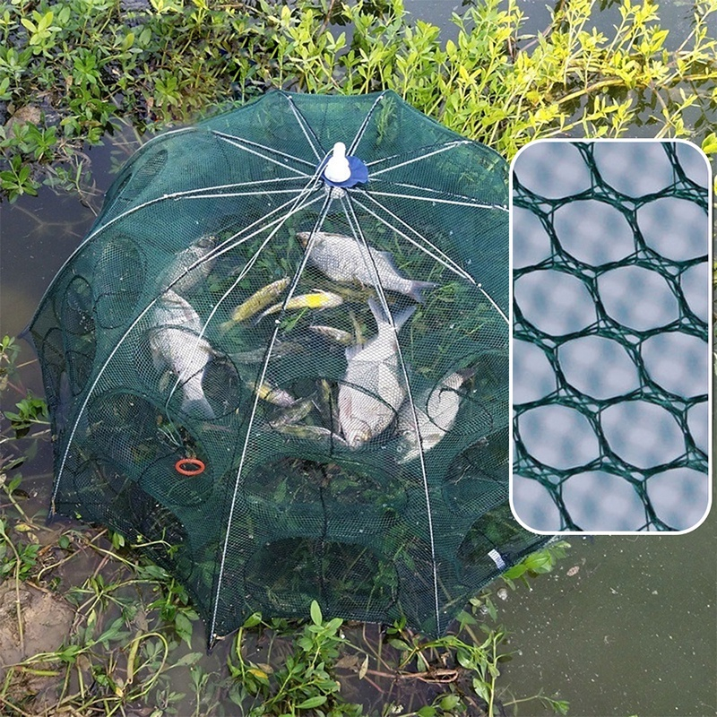Folding Umbrella fish Net Shrimp Cage Crab Fish Trap Cast Fish Net Shrimp  Fishing Tool 6/8 Holes