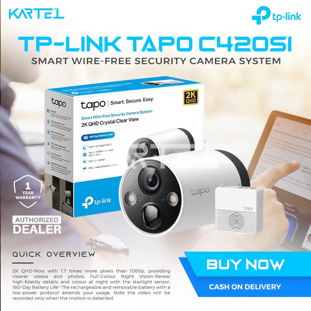 TPLINK TAPO C420S1 Smart WireFree Security Camera System, 1Camera