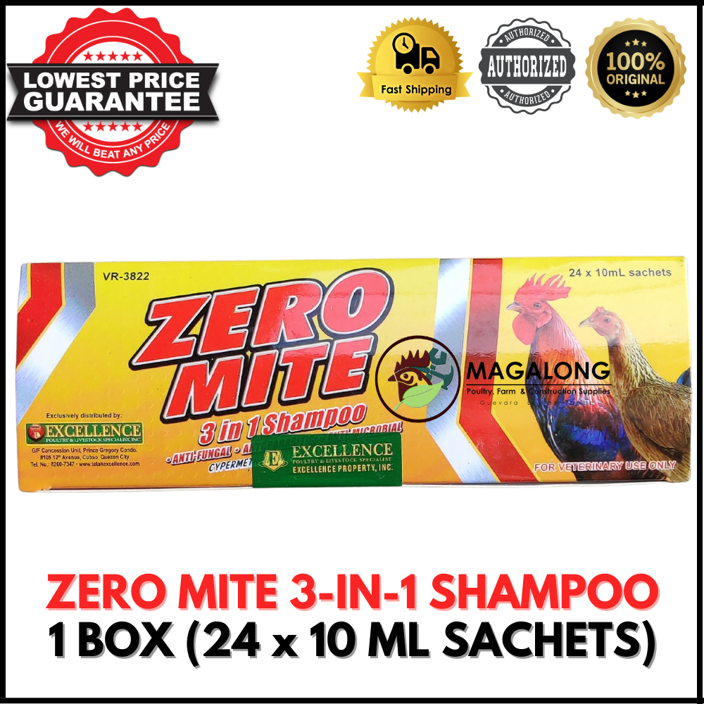 ZERO MITE 3 IN 1 SHAMPOO 1 BOX (24 X 10 ml SACHETS) EXCELLENCE ANTIFUNGAL, ANTIPARASITIC