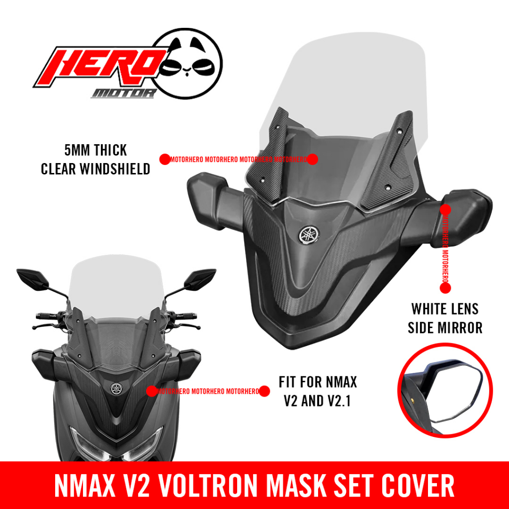 Nmax V2 Voltron Mask Cover Carbon Design With Side Mirror And