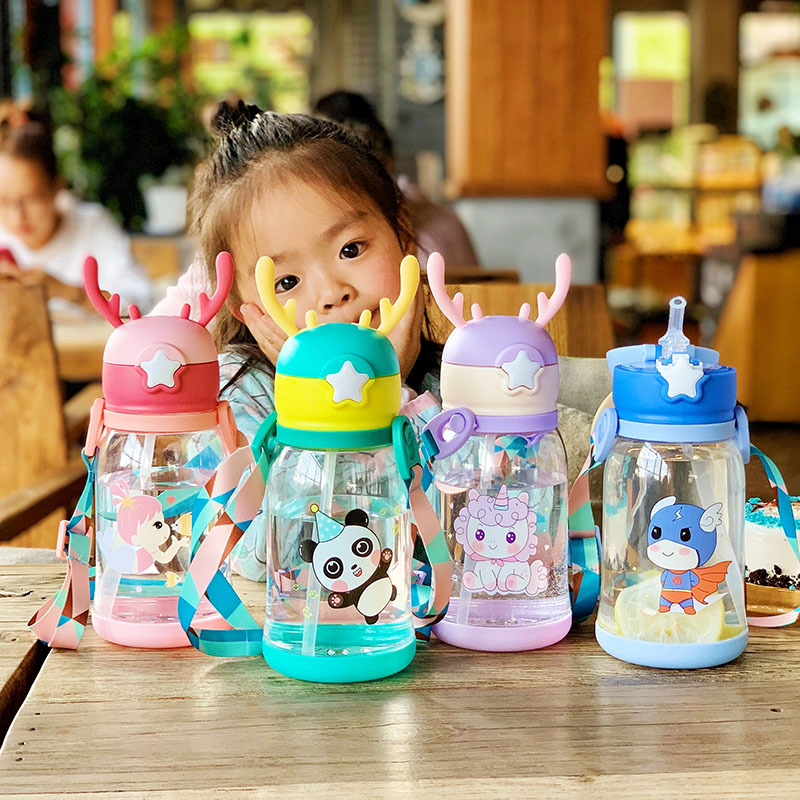 Ready Stock 600ML Kids Water Bottle With Straws Leakproof Water Bottles ...