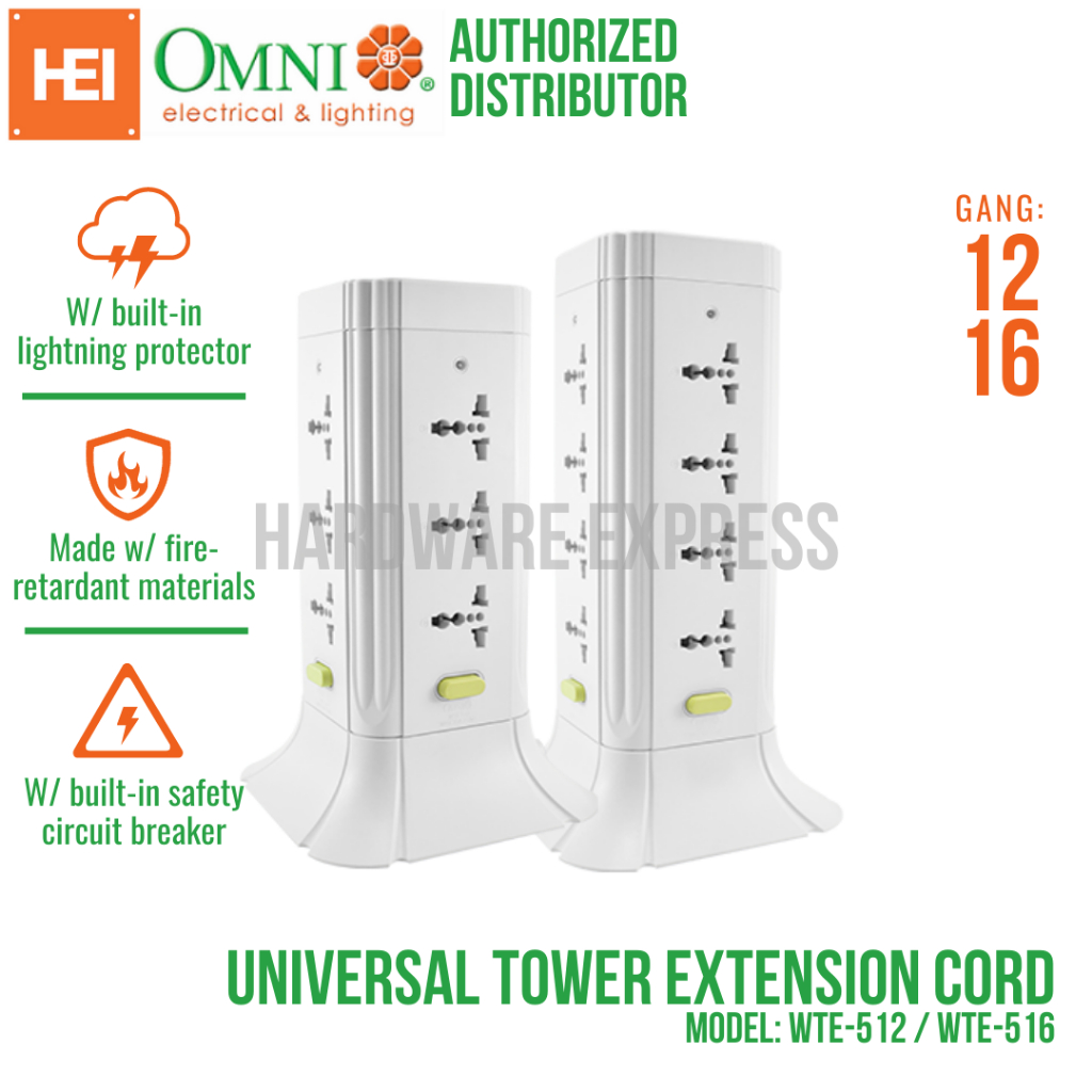 OMNI WTE512 OR WTE516 Universal Tower Extension Cord 12 OR 16 Gang w