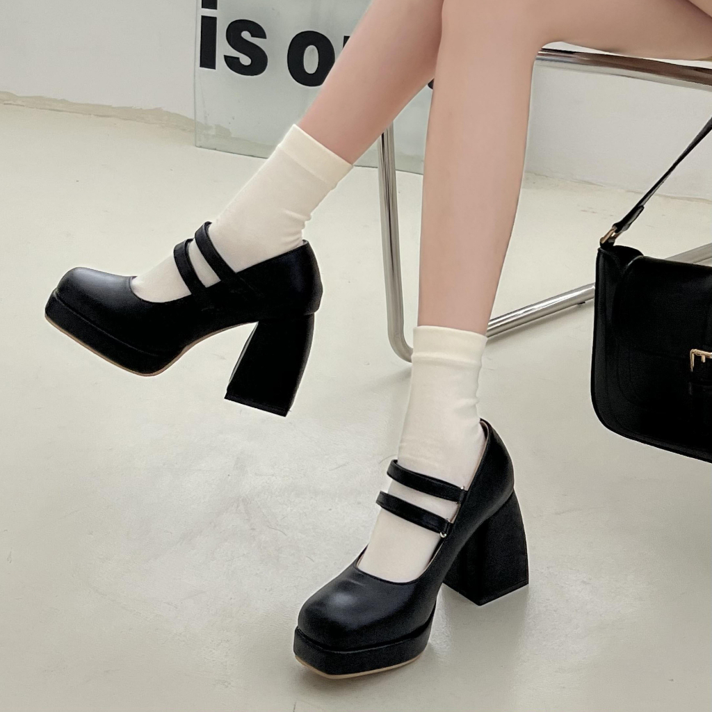 Sizes 35-42 High Heels Thick Sole Retro Mary Jane Women's Shoes Thick Heels  Leather Shoes Women's