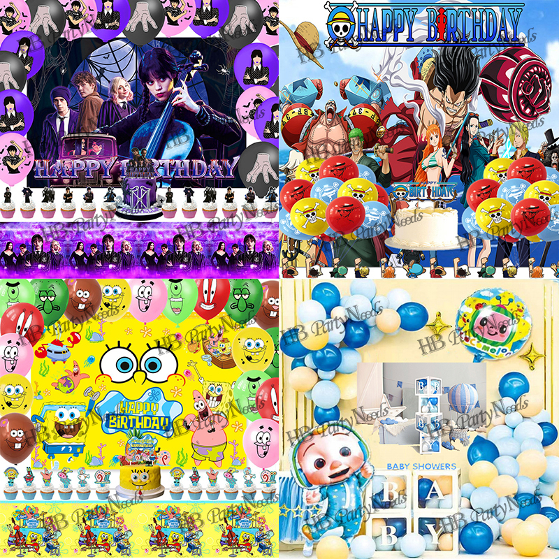 Wednesday Addams One Piece Spongebob Cocomelon Balloon Souvenir Birthday  Theme Party Decorations Set