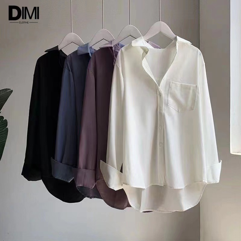 【chiffon+Satin】Women Long Sleeve Blouse Korean Fashion Plus Size Tops ...