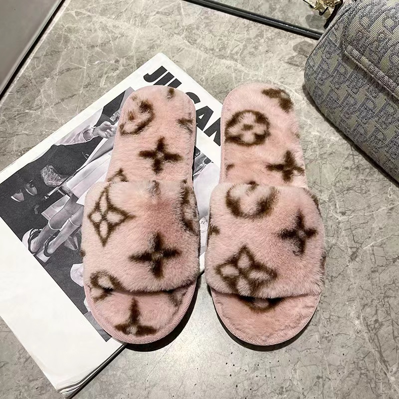 TL-13 new color imitation rabbit hair flip-flops women's home warm ...