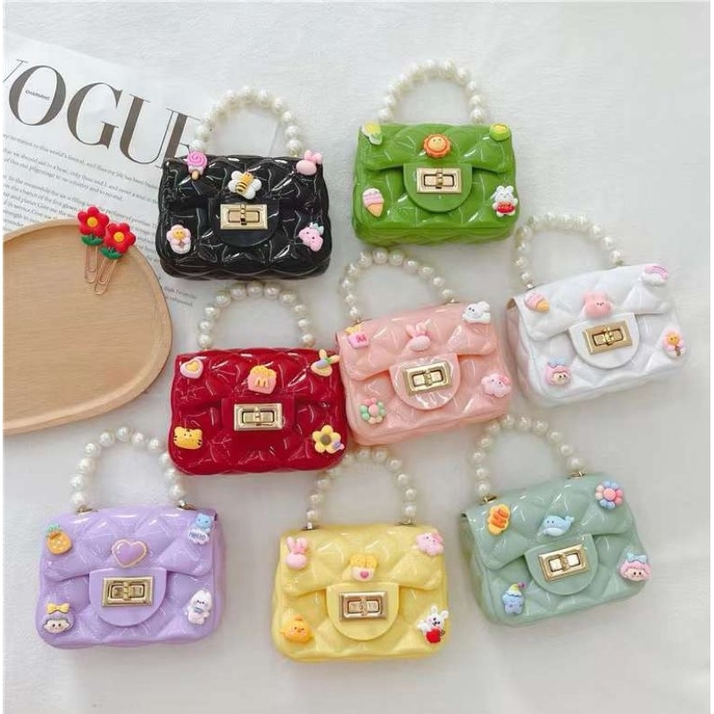 YQY Girls mini jelly bag fashionable and lovely pearl sling bag princess with cartoon pin 324 Shopee Philippines