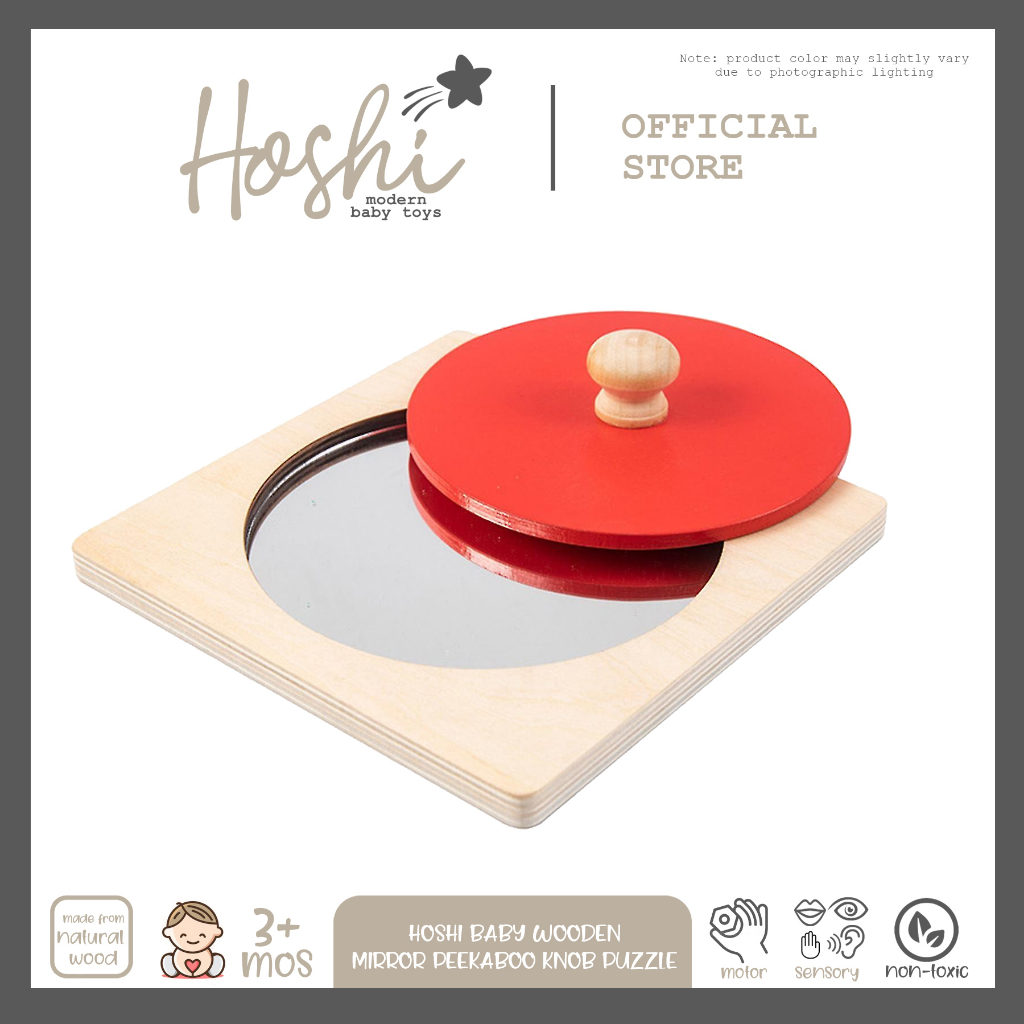 Hoshi Baby Wooden Montessori Mirror Peekaboo Knob Puzzle, Tummy Time