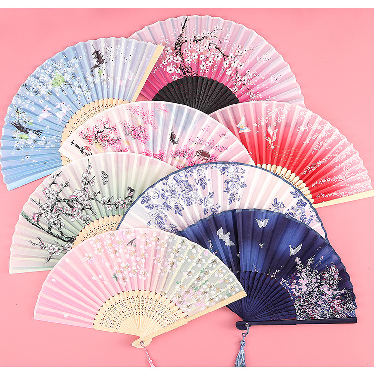 Classical style folding fan Silk flower flower pattern folding hand fan ...