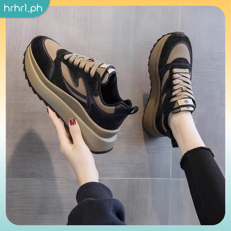 Korean Fashion Casual Rubber Shoes for Women Korean High Cut Black Thick Bottom Flatform