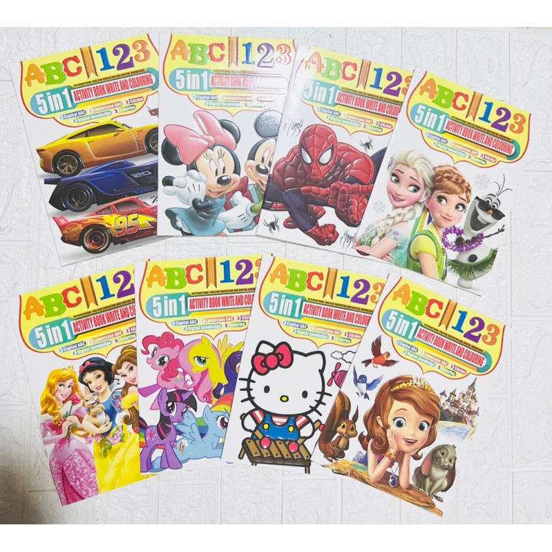 5 in 1 ABC / 123 Embossed Activity Book Write and Coloring with Sticker ...