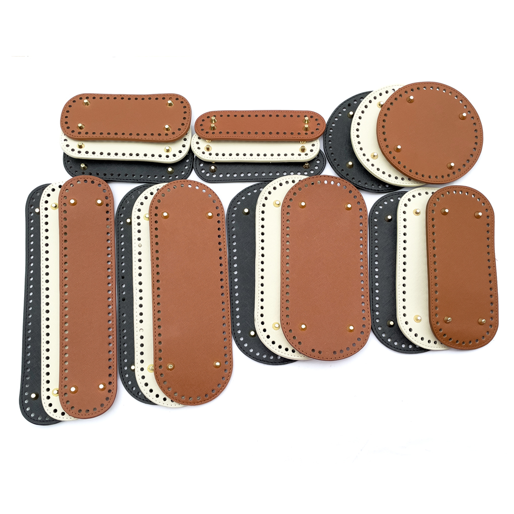 PU Leather Bag Base Bottom with Bag Feet and Holes for Crochet and