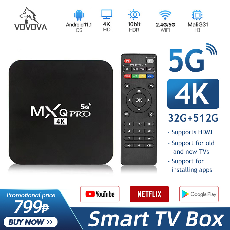 VOVOVA Smart TV Box 5G 4K 32G+512G Android 11.1 Ultra HD WiFi Media