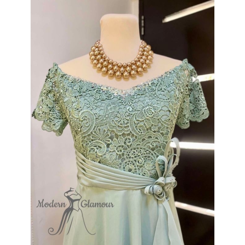 SAGE GREEN MOTHER DRESS NINANG PRINICIPAL SPONSOR GOWN FORMAL EVENT